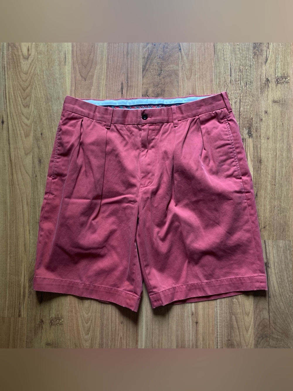 Polo Golf Ralph Lauren Pleated Cotton Chinos Salmon Pink Mens 34 Shorts 9.5 Insm
